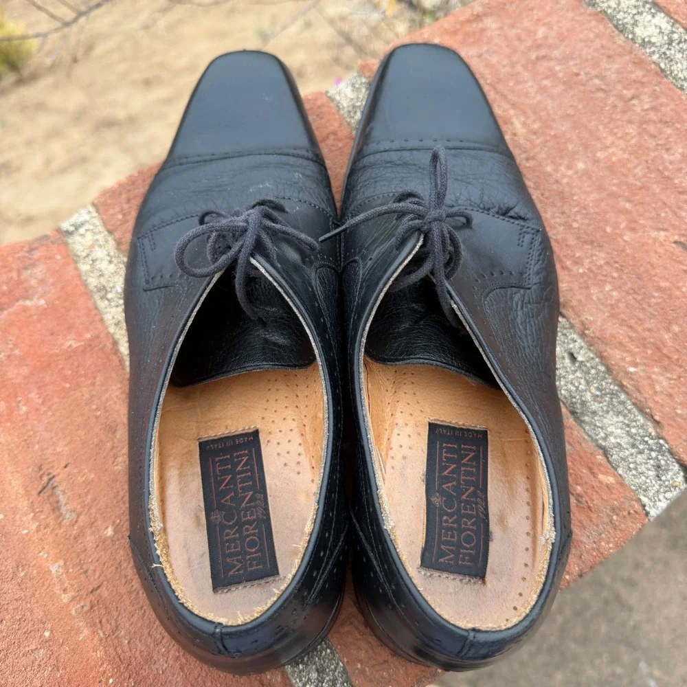 Vintage Mercanti Fiorentini Cap Toe Oxford Leather Black Size 8.5
